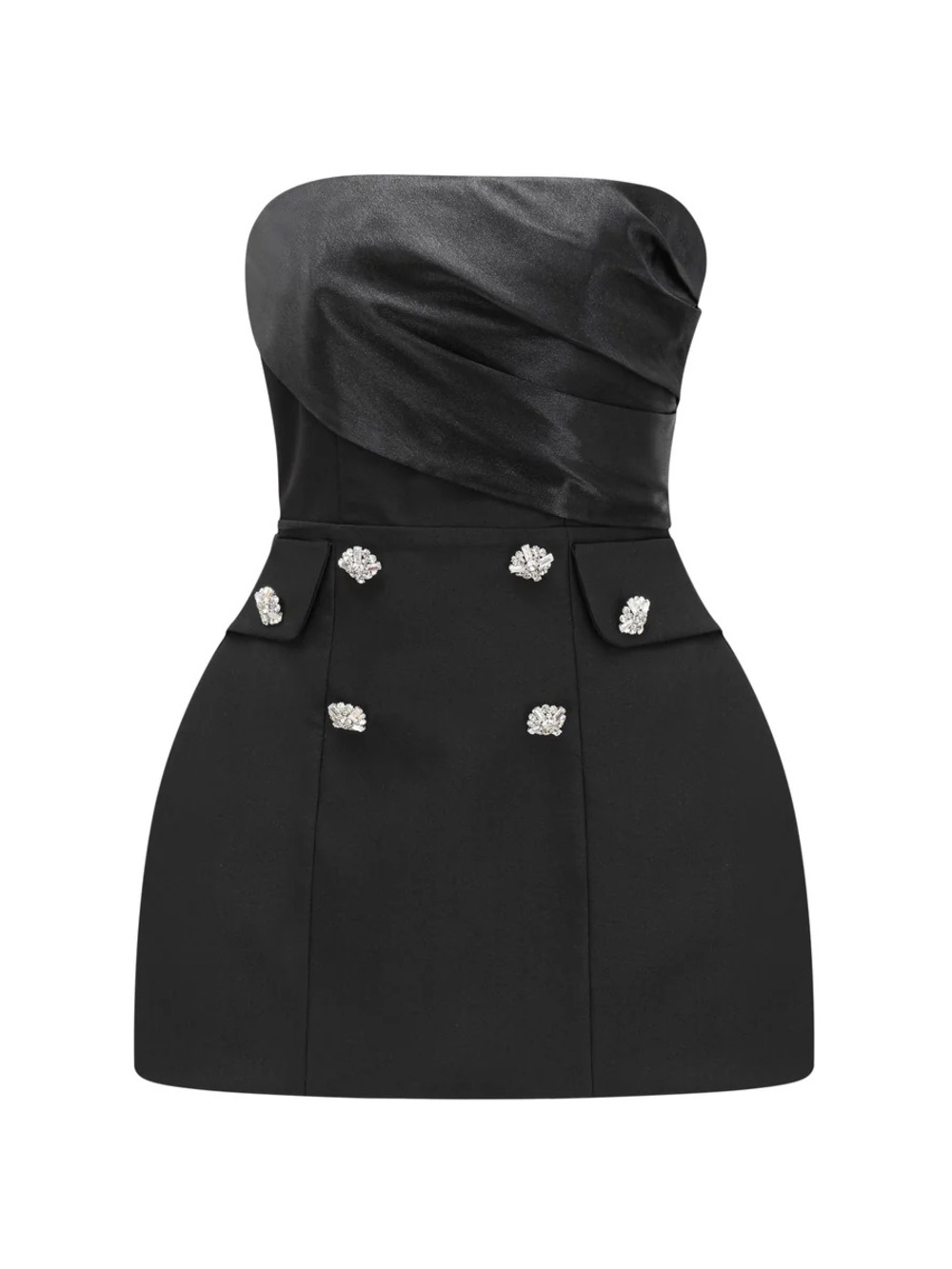 Strapless Black Mini Dress with Jewel Button Detail
